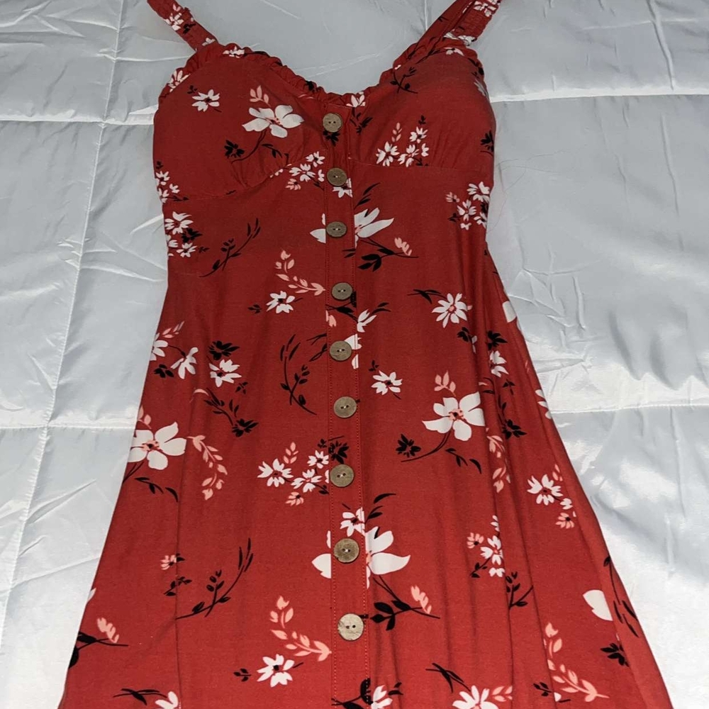 Floral Button-Down Dress in Red